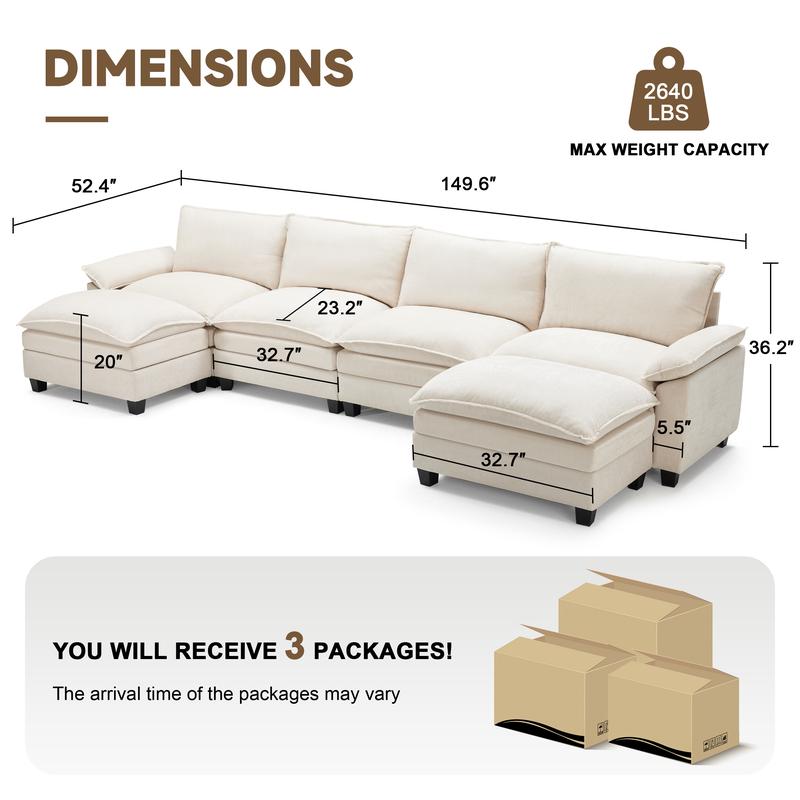 The Flex — L/U Modular Cloud Sofa with Ottoman Table