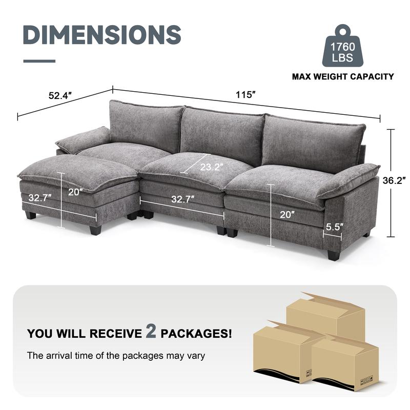 The Flex — L/U Modular Cloud Sofa with Ottoman Table