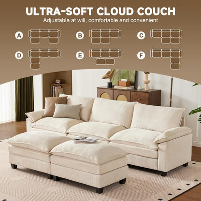 The Flex — L/U Modular Cloud Sofa with Ottoman Table